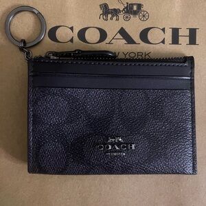 Coach Outlet Mini Skinny ID Case In Charcoal Black with Gunmetal Hardware